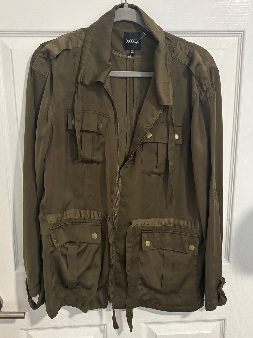 NWOT XOXO Women’s L Olive Green Utility Field Jacket Military Cargo Gorpcore
